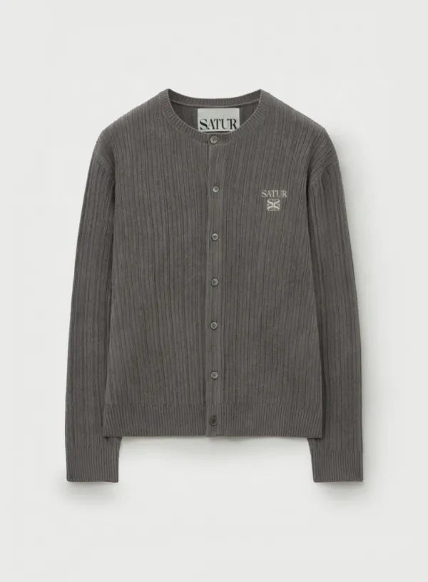 Fleece Crew Neck Cardigan - Charcoal