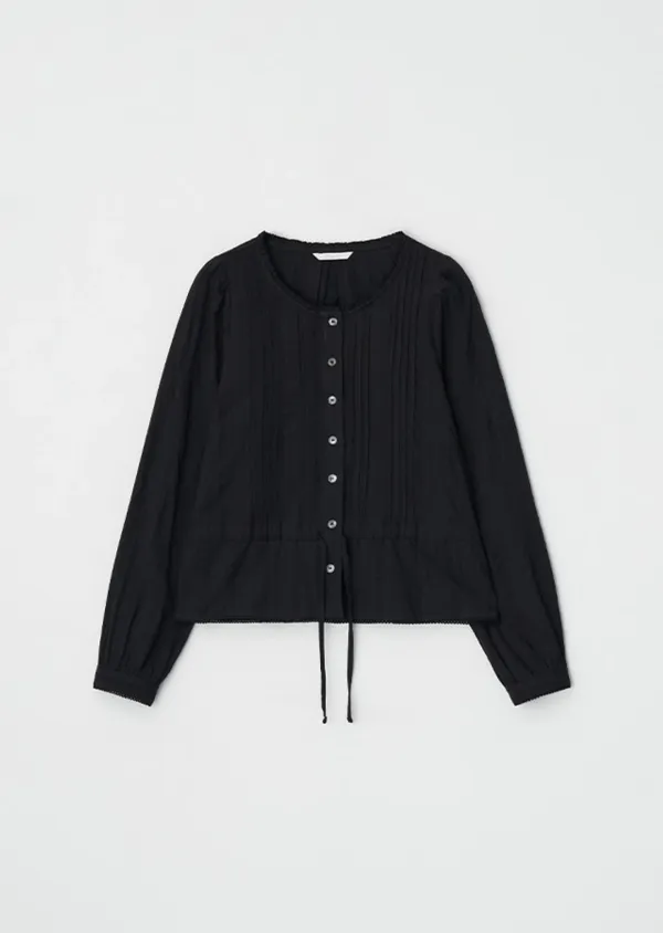 jacquard pintuck blouse-black
