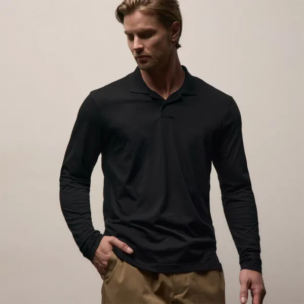 Luxe Lotus Jersey Long Sleeve Polo - Black