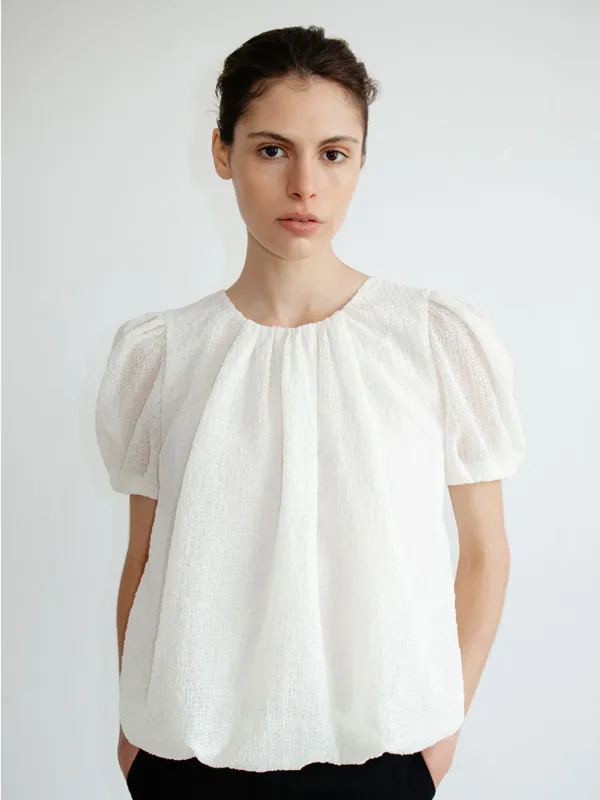 TIR RELIEF TEXTURED BALLOON BLOUSE_IVORY
