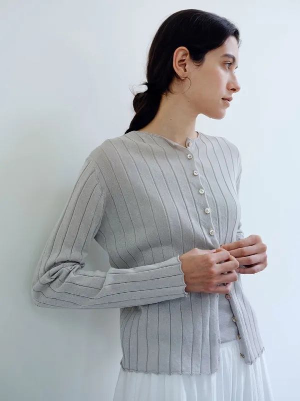 TIR RIB KNIT CARDIGAN & SLEEVELESS SET_ASH BEIGE