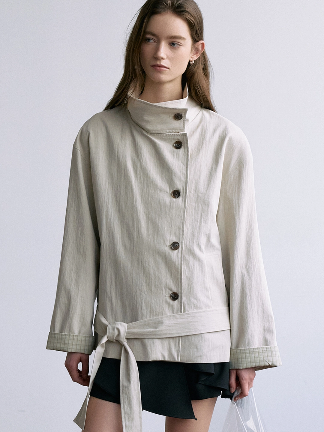 아워코모스 comos 1690 high-neck low belted trench coat (grey beige) 상품 이미지 1