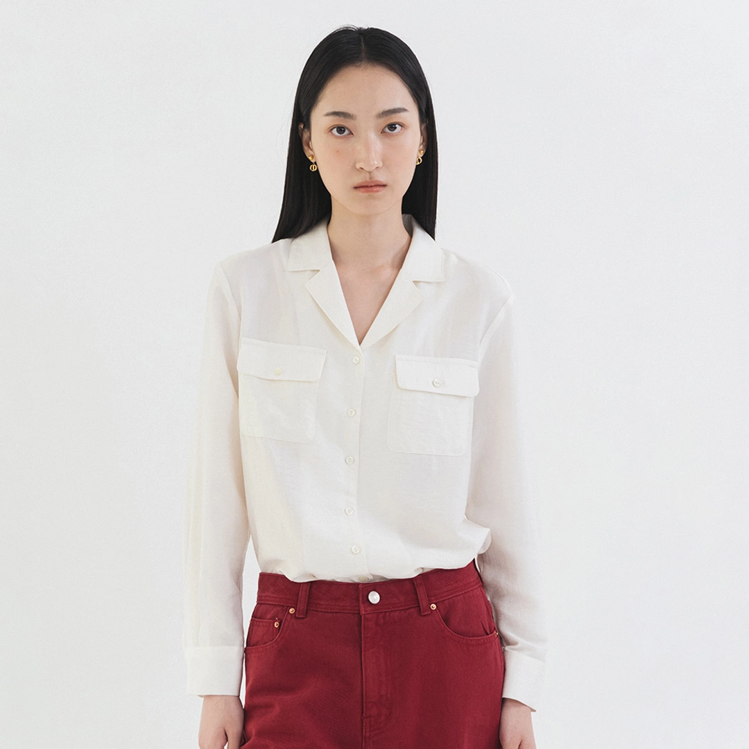 시야쥬 SITP5207 오픈 카라 포켓 셔츠_White 상품 이미지 2