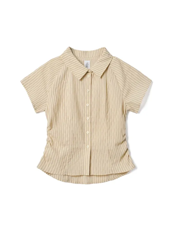 Two-tone Striped Shirring Shirt - Yellow