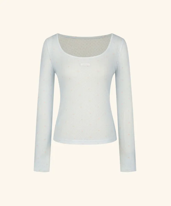 Letters Two-Way Slim T-Shirt ( Flower Sky Blue )