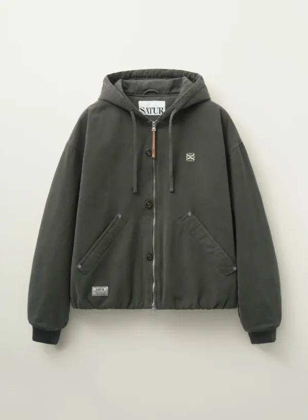 Teo Padded Hooded Zip-Up - Charcoal