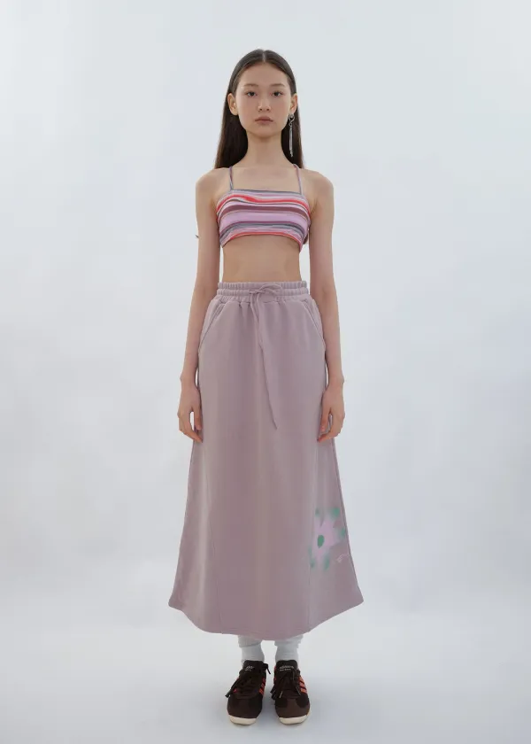 Flower A-line Long Skirt_Ash Purple
