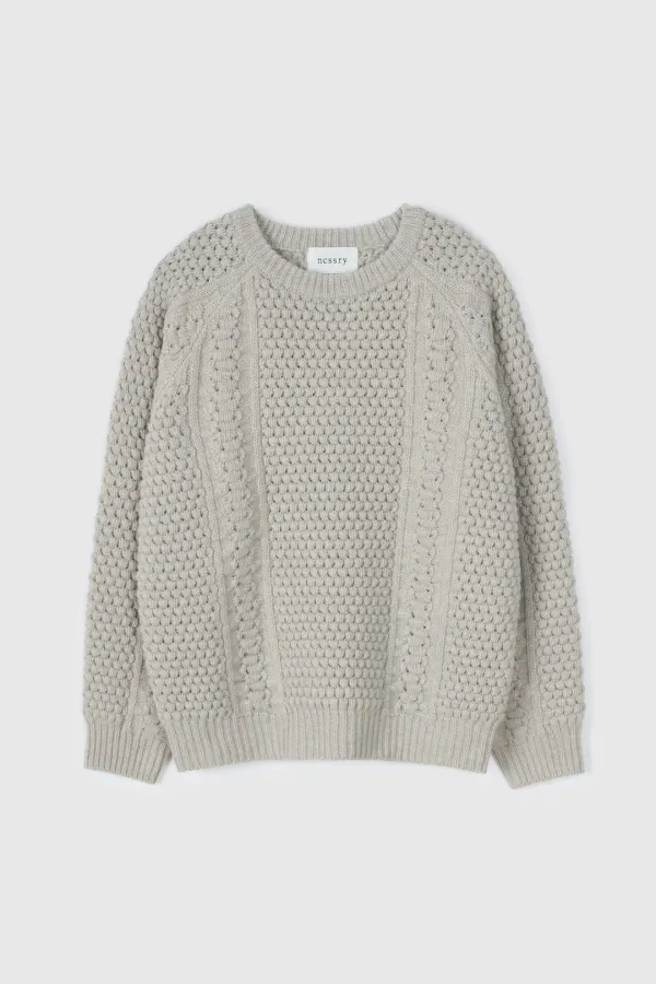 Wool Tuckfield Cable Knit Pullover (Grey)