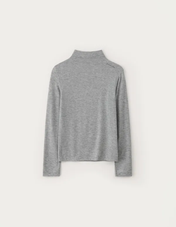 Lettering Turtleneck Top - Grey