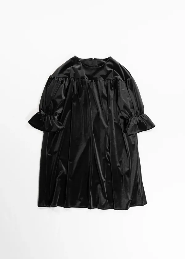 VELVET SHIRRING DRESS - CHARCOAL(2차 재입고)