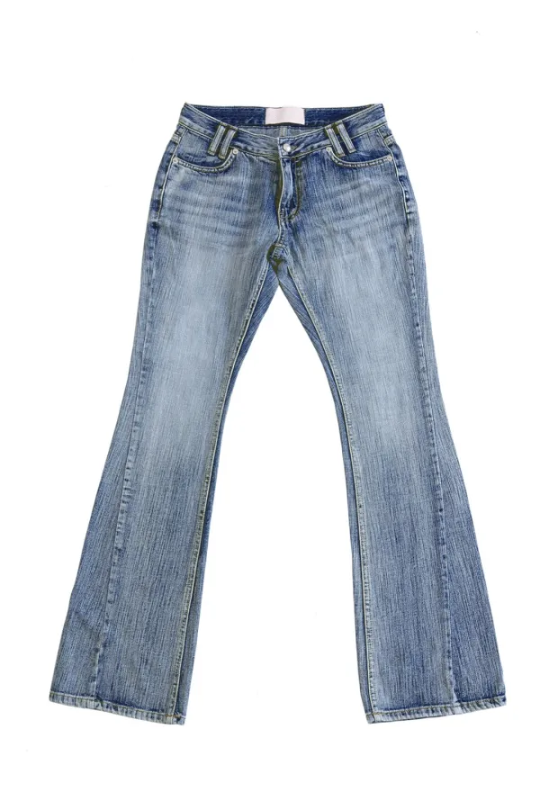 X-RAY SLUB STONE LOGO LOW-RISE BOOTCUT JEANS BLUE