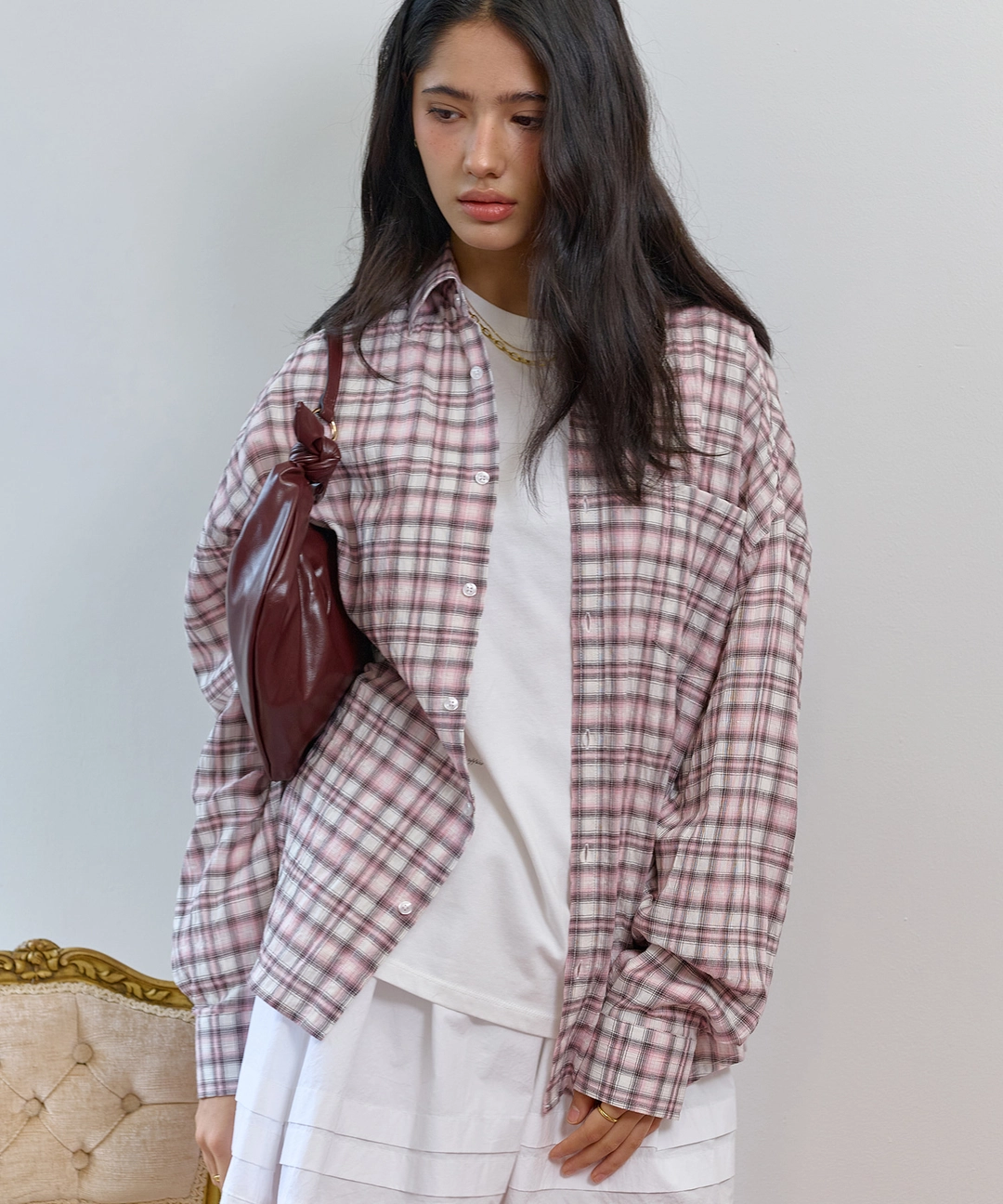 비터셀즈 Oversized Blurry Check Shirt-Pink 상품 이미지 2