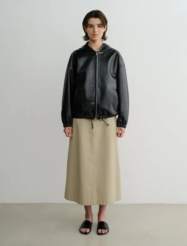 Faux Leather Hoodie Jumper (Black)