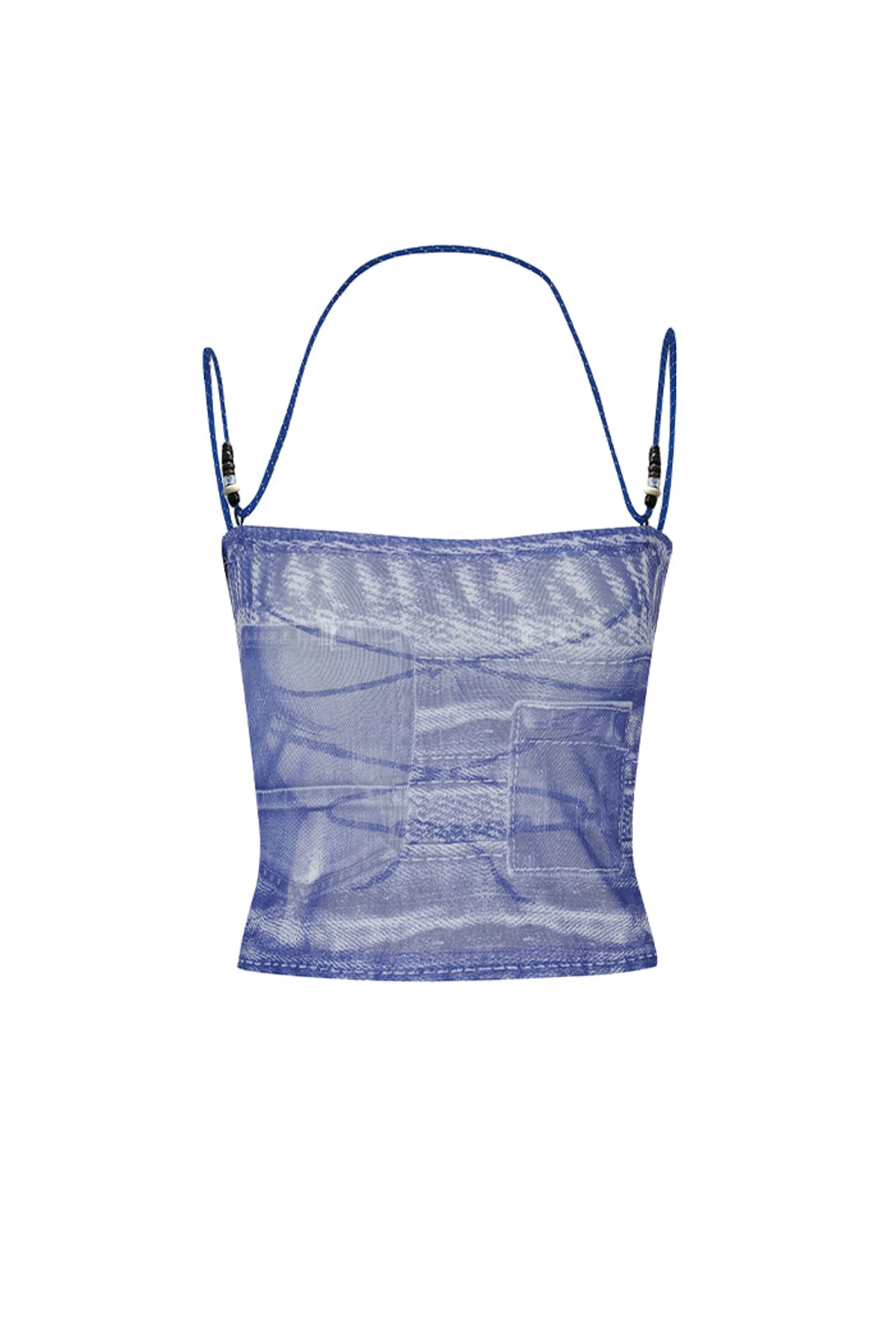 와이이이엘 (REMIX) DENIM PRINT HALTER TOP BLUE_BLACK BALL 상품 이미지 1