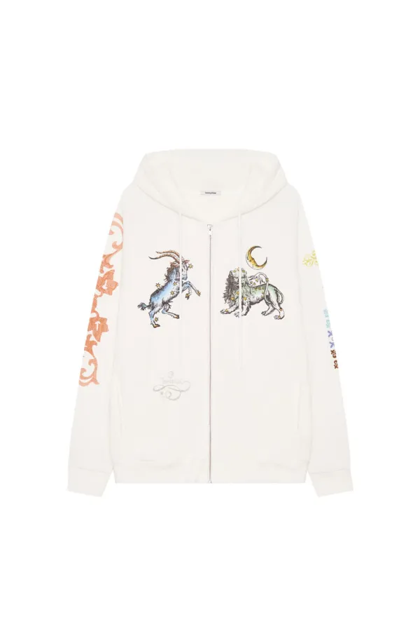 TWIN ZODIAC WAFFLE ZIP-UP HOODIE