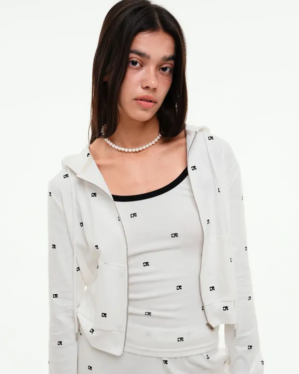 CENTAUR EMBLEM SPAN HOODED ZIP-UP_WHITE