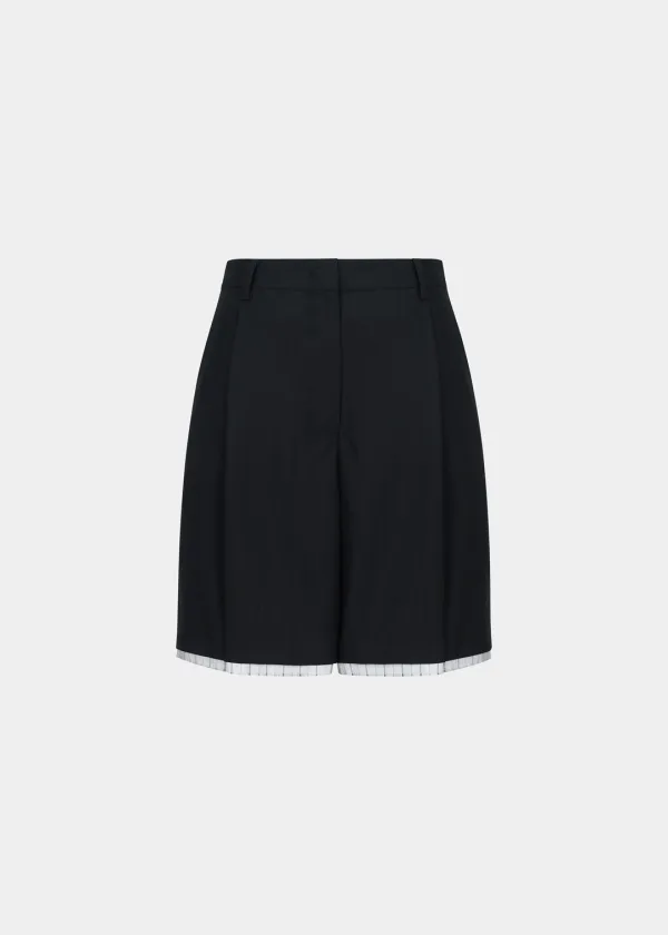 W STRIPED LAYERED VERANO WOOL SHORTS - BLACK