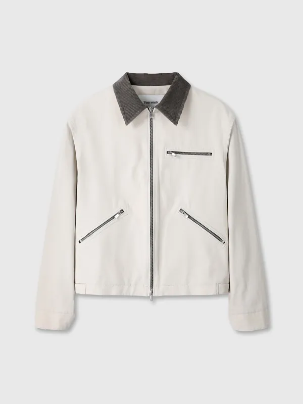 WASHED CORDUROY COLLAR WORK JACKET_ ECRU