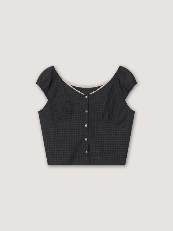 [8th] Betty Check Blouse - Charcoal