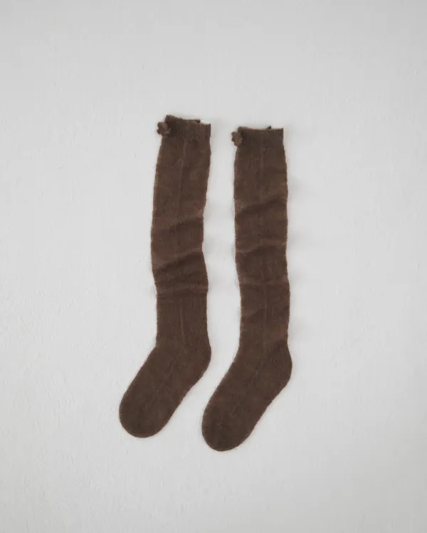 flétta Flower Mohair Socks_Brown