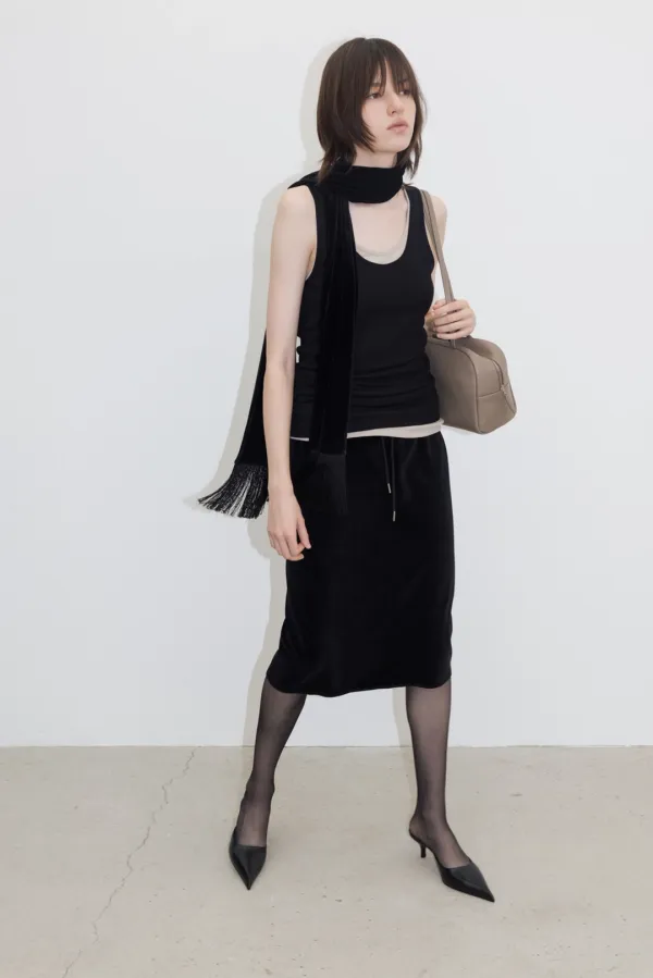 Brushed Velvet Cropped Jersey Skirt (Ivory / Gray / Brown / Black)