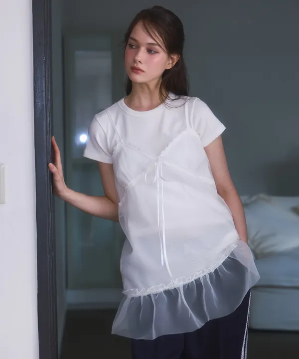 Sheer Layered Mini Dress [White]