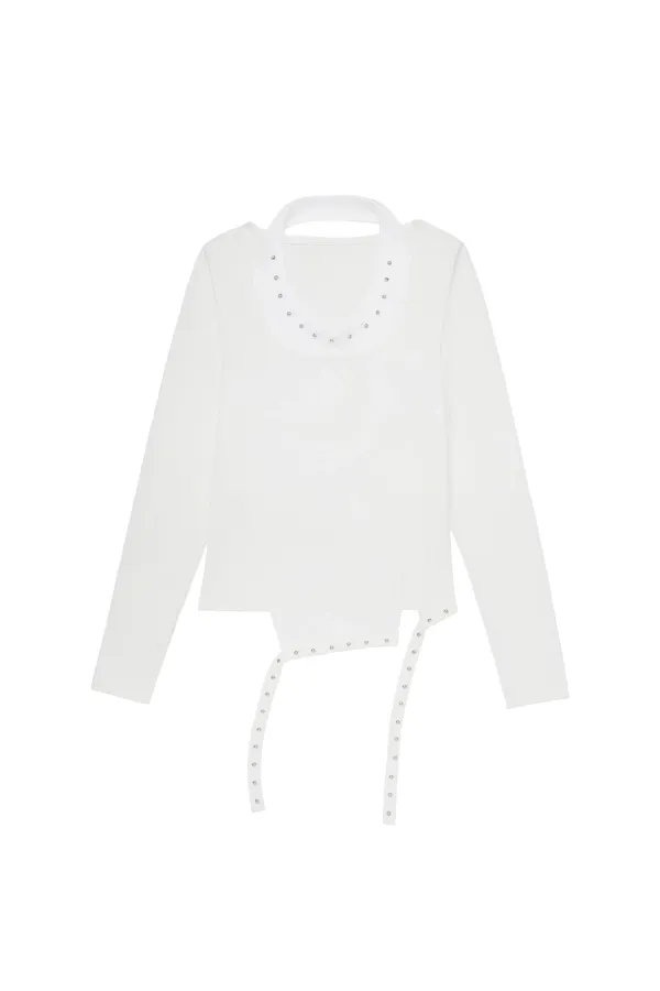 STUDDED HALTER LAYERED TOP WHITE