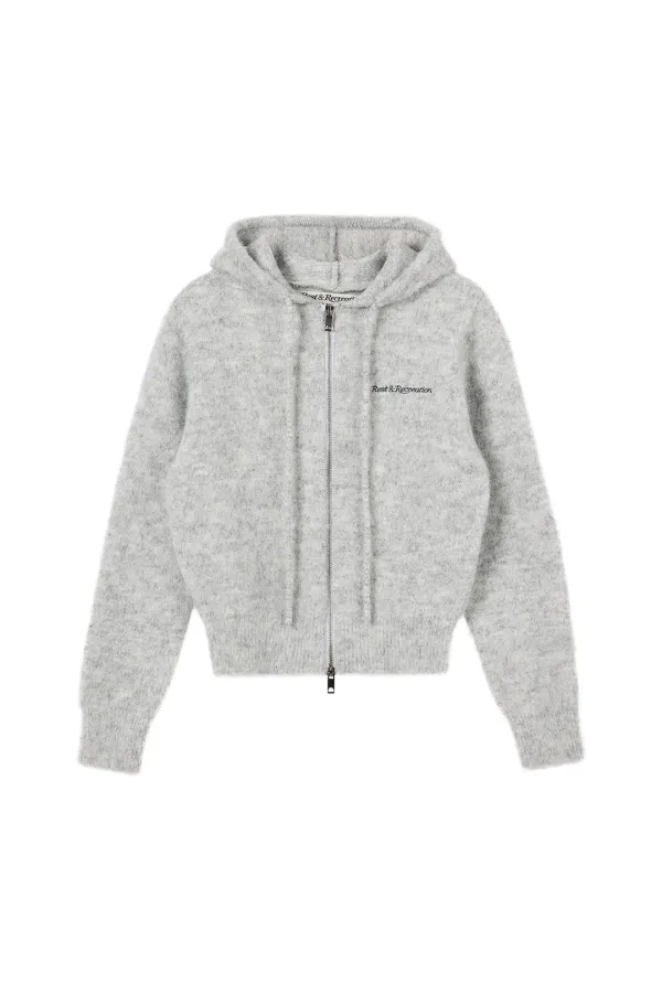 HAIRY KNIT HOOD ZIP-UP - LIGHT GREY