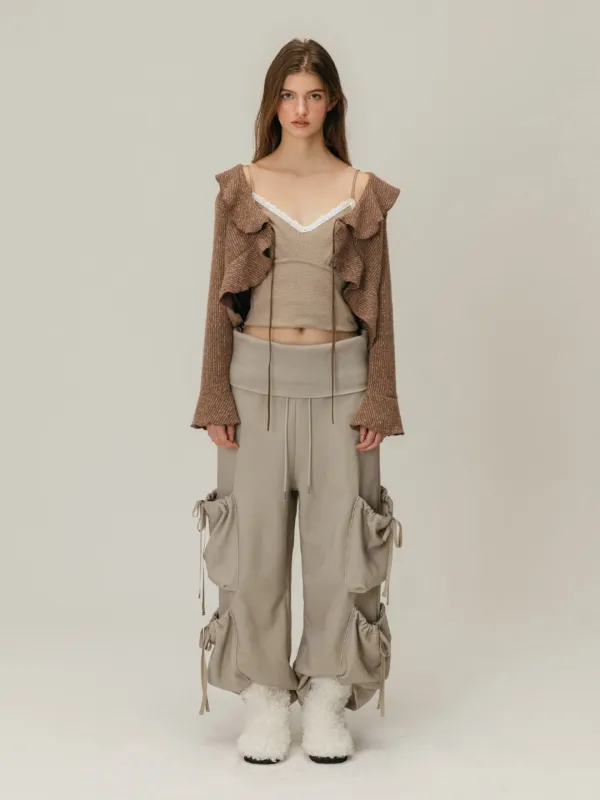 FOLDOVER SHIRRING SWEATPANTS / GREY