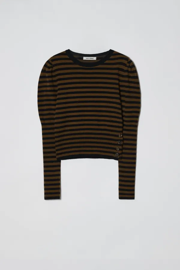 STRIPE PUFF KNIT TOP [BROWN]