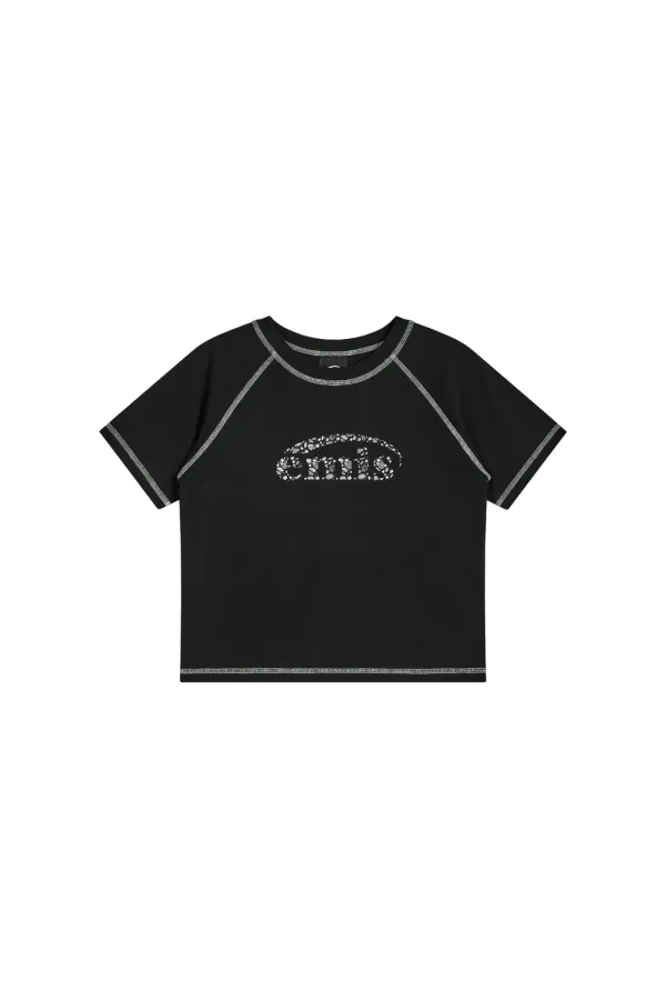 (W) COASTAL COVER STITCH T-SHIRT-BLACK