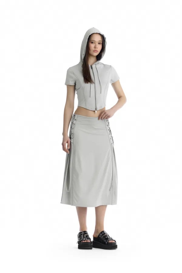 Jersey Lace-Up Side Set-Up Skirt [ Light Gray ]