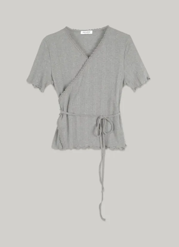 comos 1465 lace detail wrap t-shirt (gray)