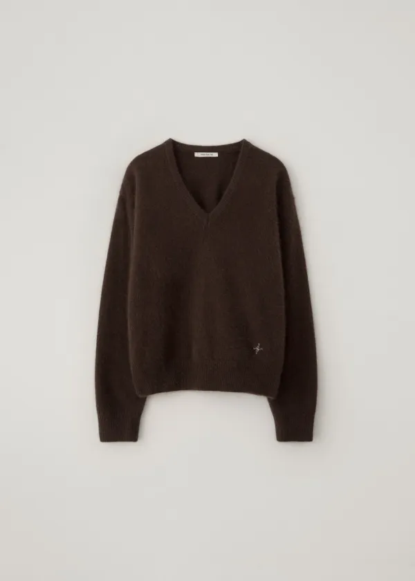[Fox/Raccoon] Kitten V-neck knit (mahogany brown)