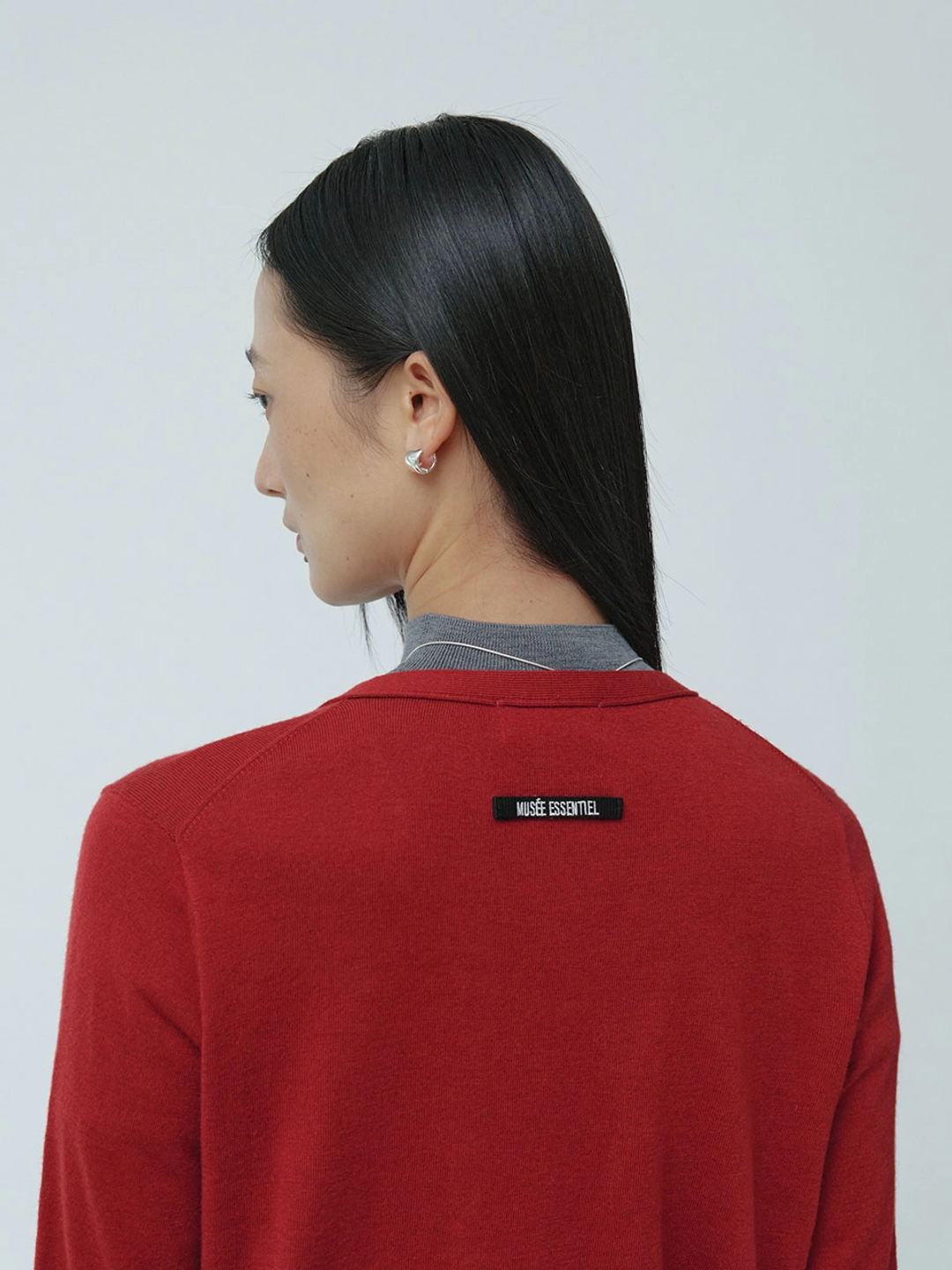 뮤제 [ESSENTIEL] SERENITE Signature Tape Detail Wool-Blend Knit Cardigan_Red 상품 이미지 3