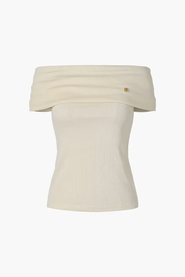 Pointelle Off Shoulder Top, Ivory