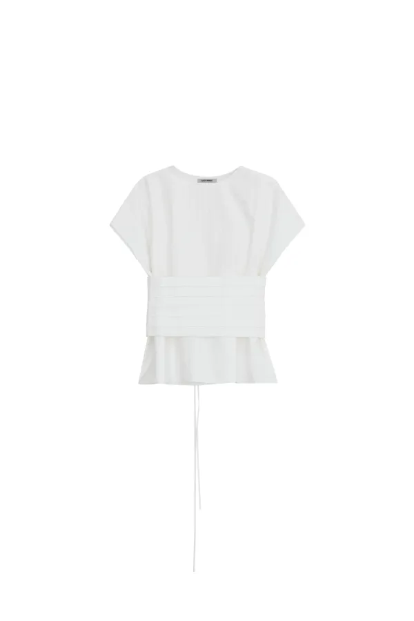 [6th REORDER] [SET] SNAP BLOUSE & PINTUCK BUSTIER SET UP [WHITE]