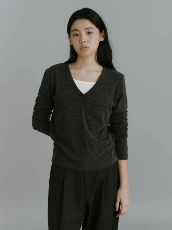 SHIRRING V NECK TOP (3color,2size)