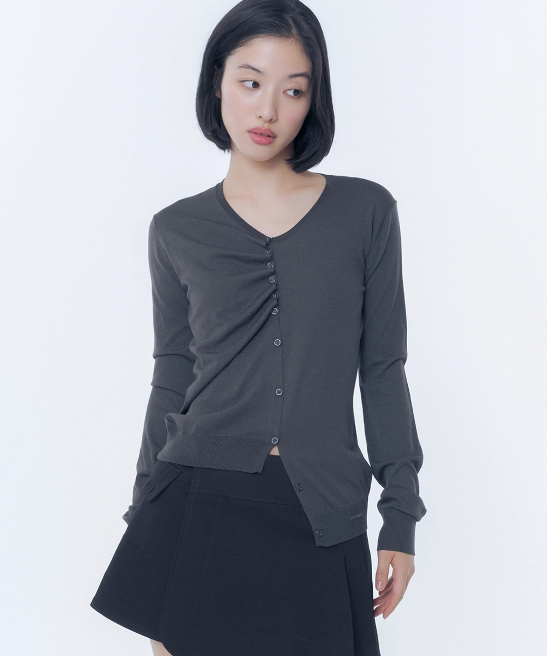 미세키서울 Half shirring button cardigan CHARCOAL 상품 이미지 1