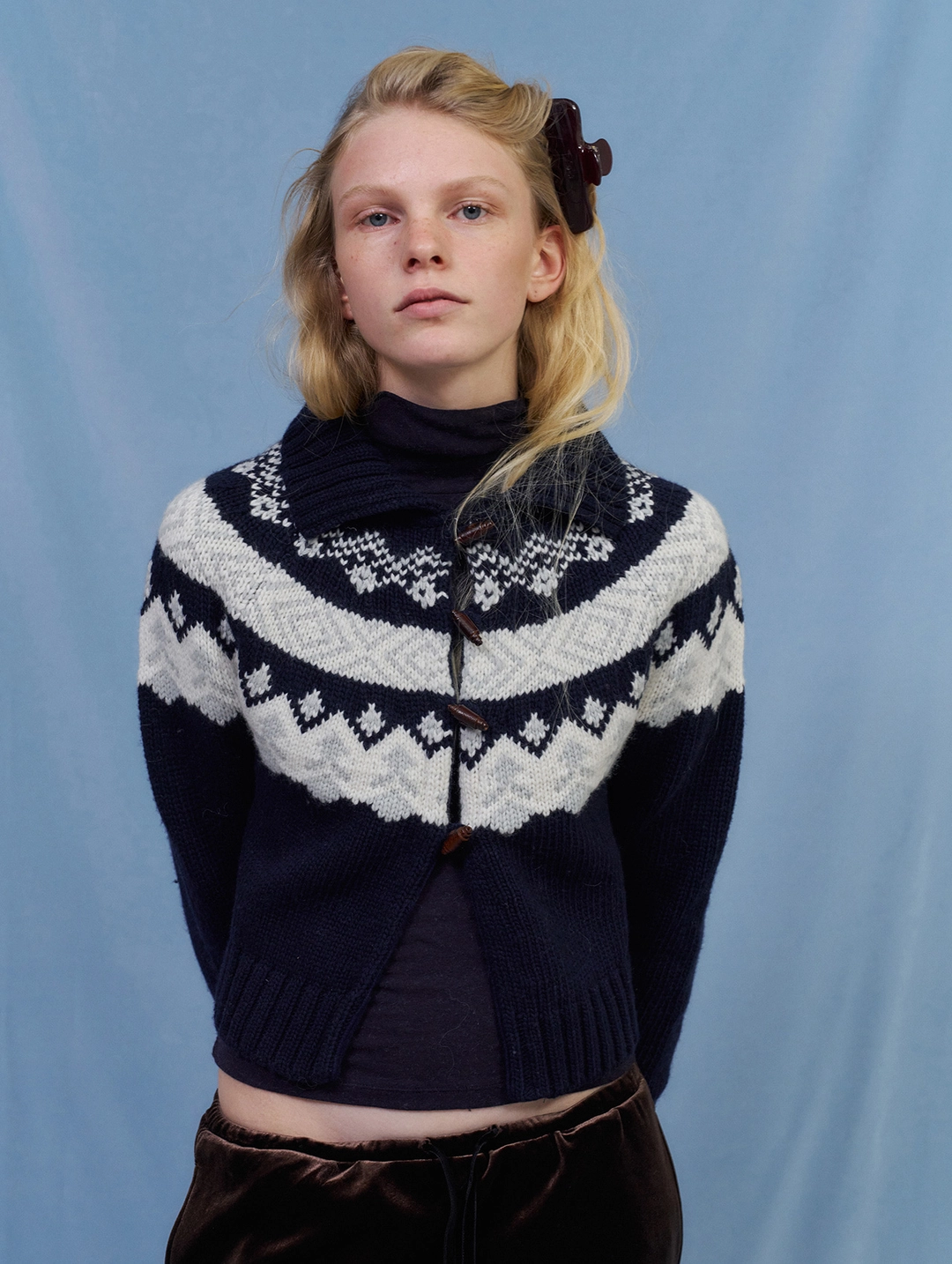 포에토 [2nd] Frost nordic duffle cardigan - navy 상품 이미지 2