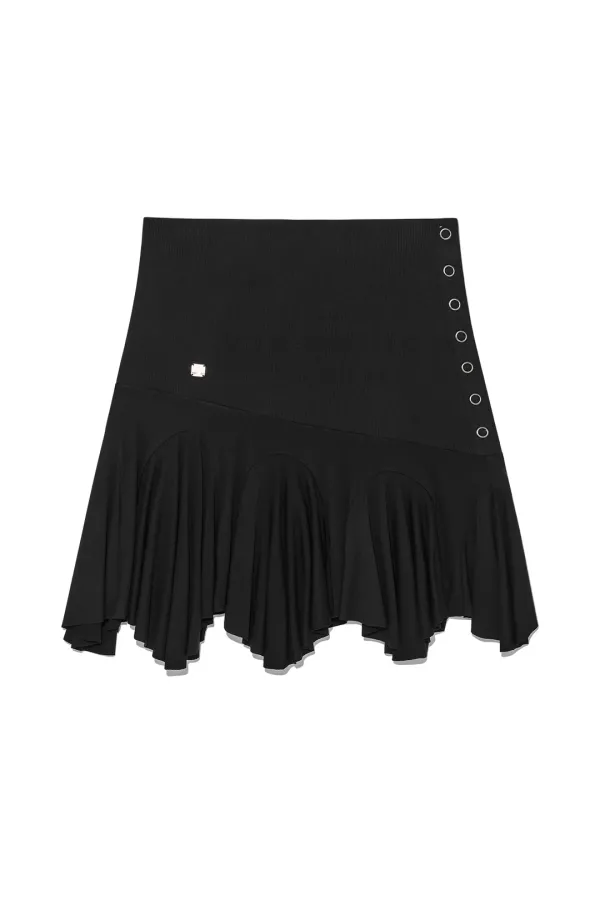 UNBALANCE FLARE FOLDING SKIRT IN BLACK