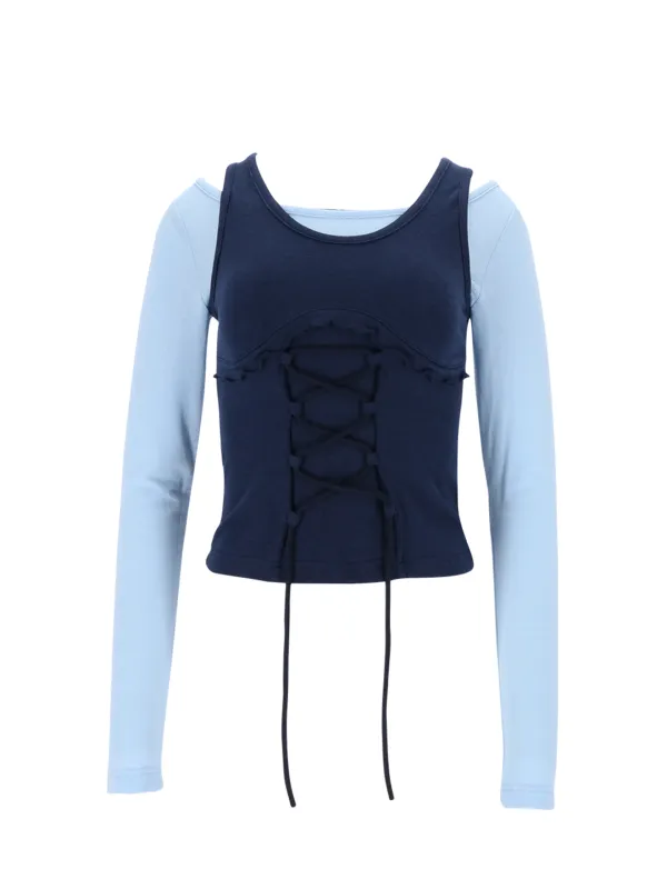 BUSTIER LACE-UP TEE (BLUE)