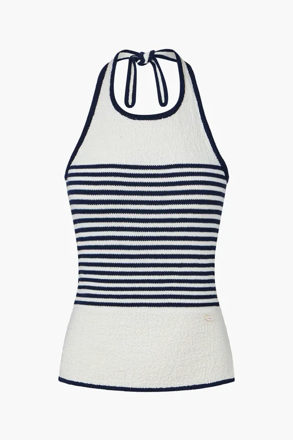 Striped knitted Halter Top, Ivory
