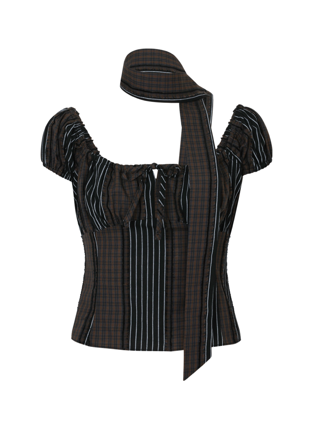 루루서울 [3차] Baby Mushroom Mix Blouse (Scarf Set / Black) 상품 이미지 1