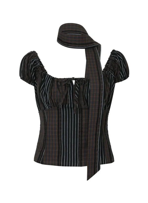 [3차] Baby Mushroom Mix Blouse (Scarf Set / Black)