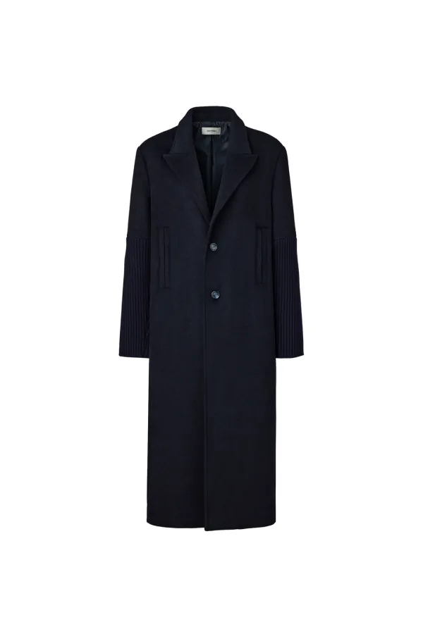 KNITTED COMBI SLEEVE LONG COAT [NAVY]