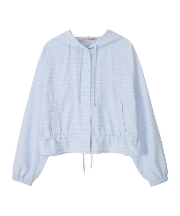 Cindy Hoodie Crop Shirt Jacket-Light Blue