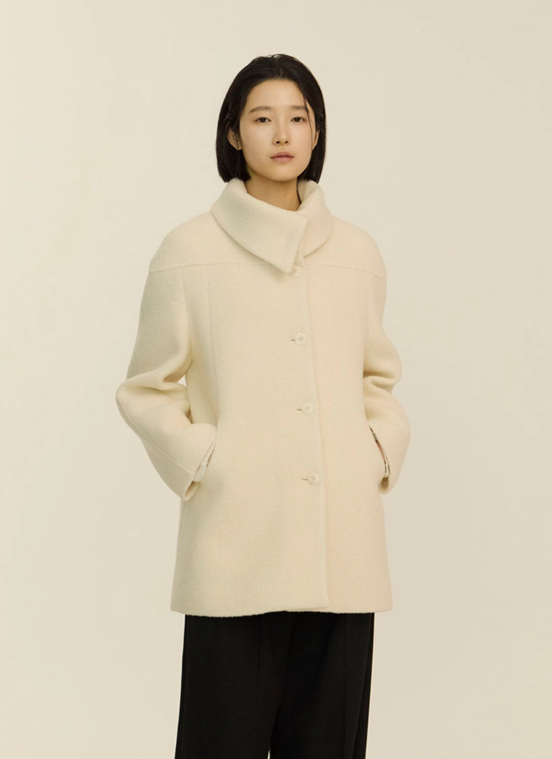 녹섭 [6차 리오더] alpaca curve collar half coat_cream 상품 이미지 1