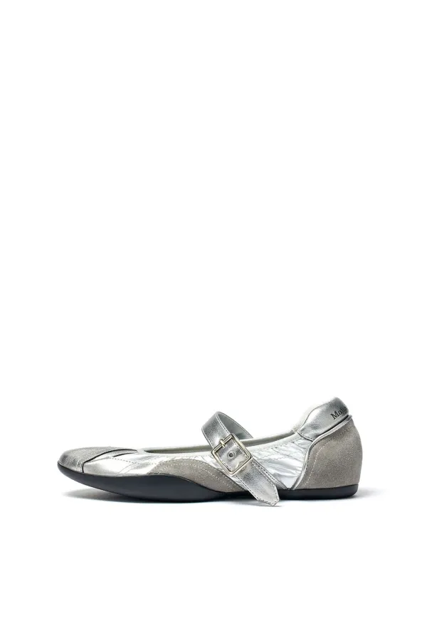 SHIRRING POINT ROUND MARYJANE IN SILVER