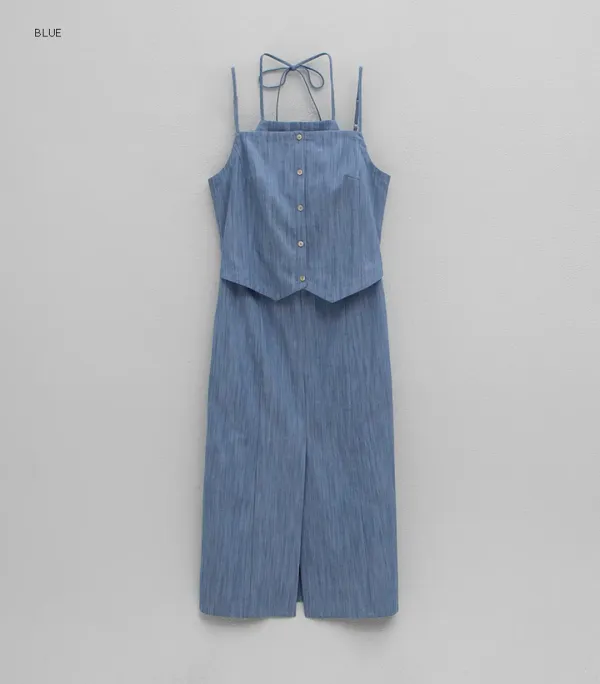 (OP-6164)LAYERED HALTER-NECK DRESS